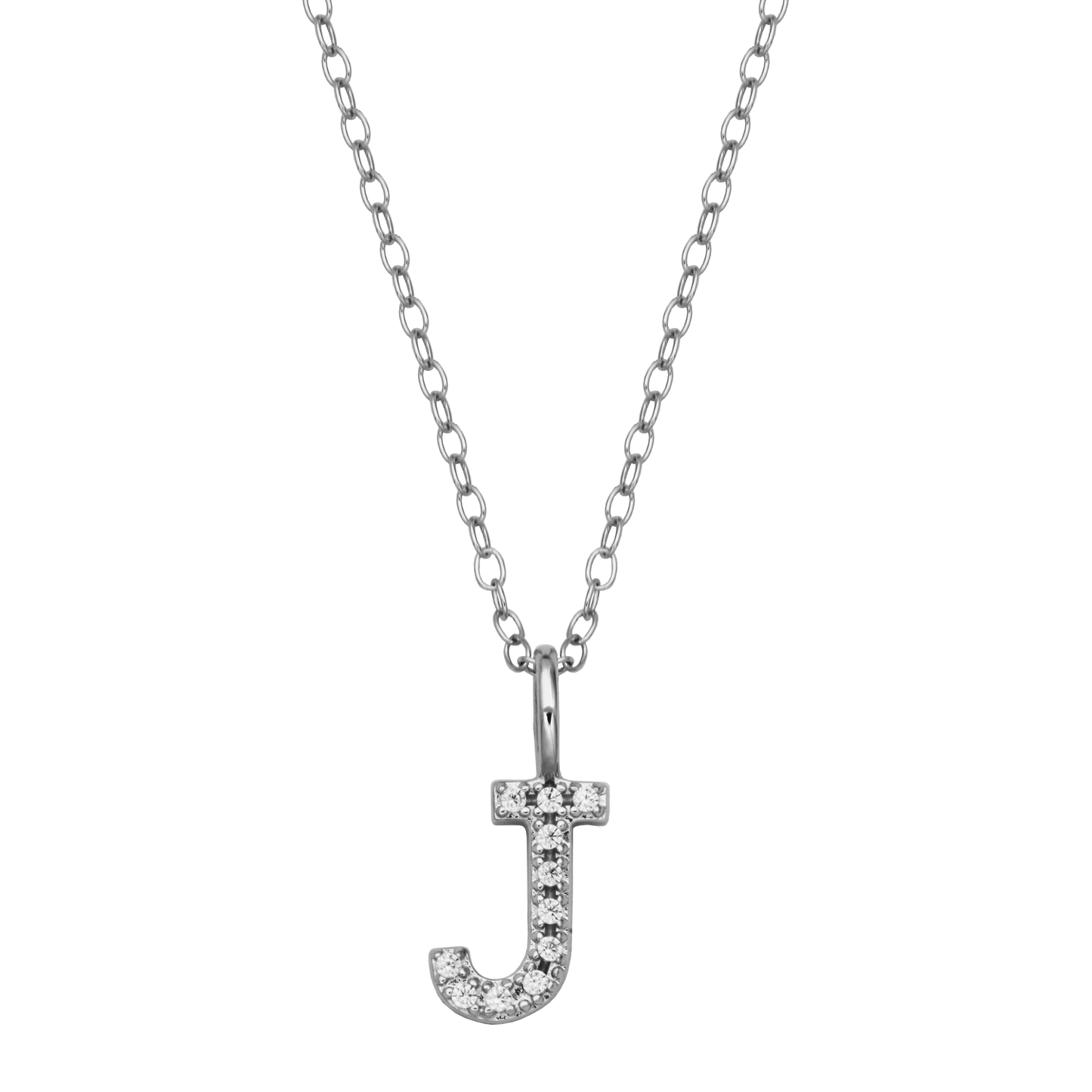 Letter "J" Initial Pendant Necklace in Rhodium-Plated Sterling Silver | M by Monte Luna