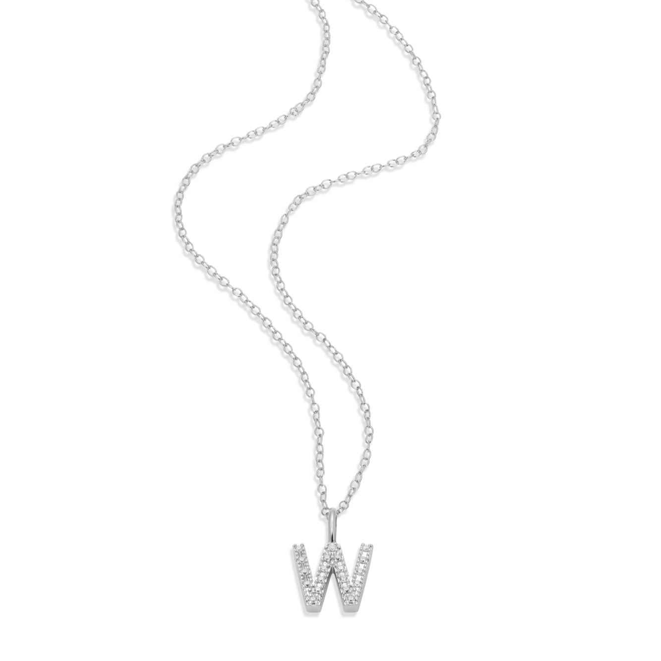 Letter "W" Initial Pendant Necklace in Rhodium-Plated Sterling Silver | M by Monte Luna
