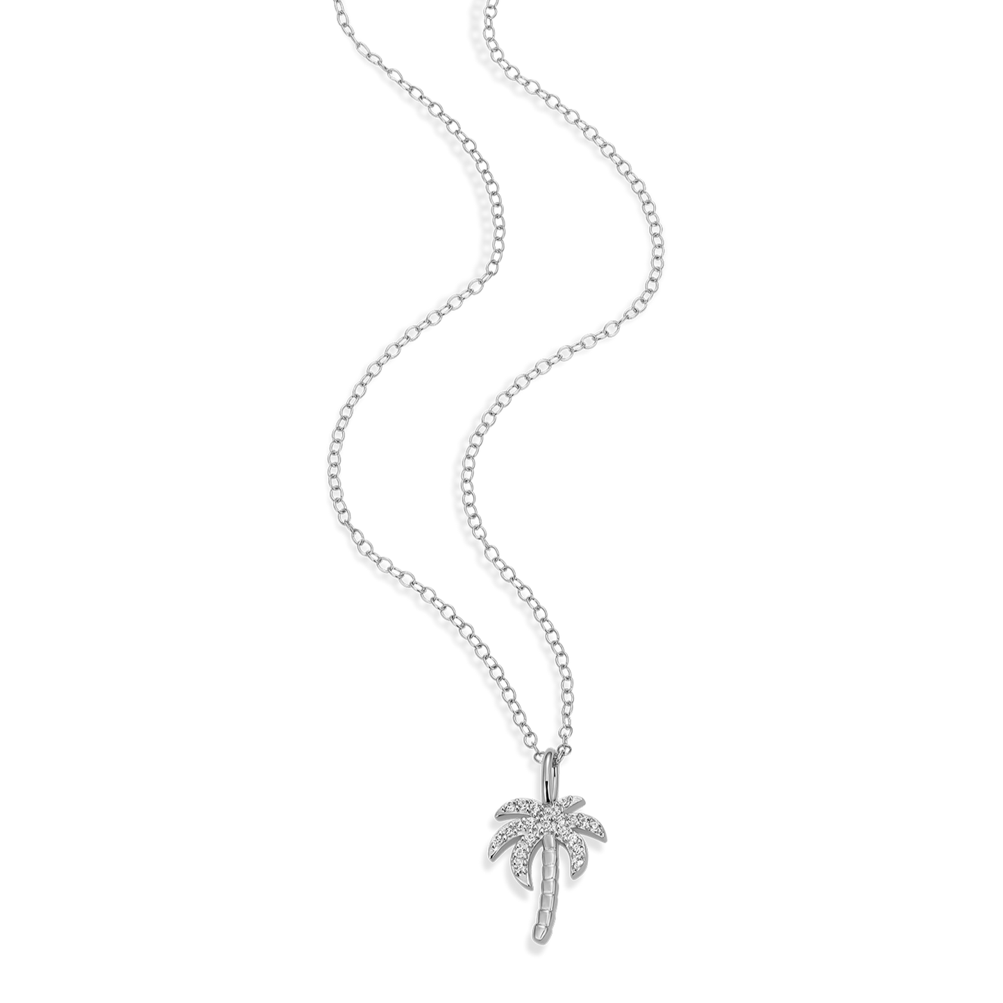 Pave Palm Tree Lab-Created Diamond Pendant Necklace in Rhodium-Plated Sterling Silver | M by Monte Luna