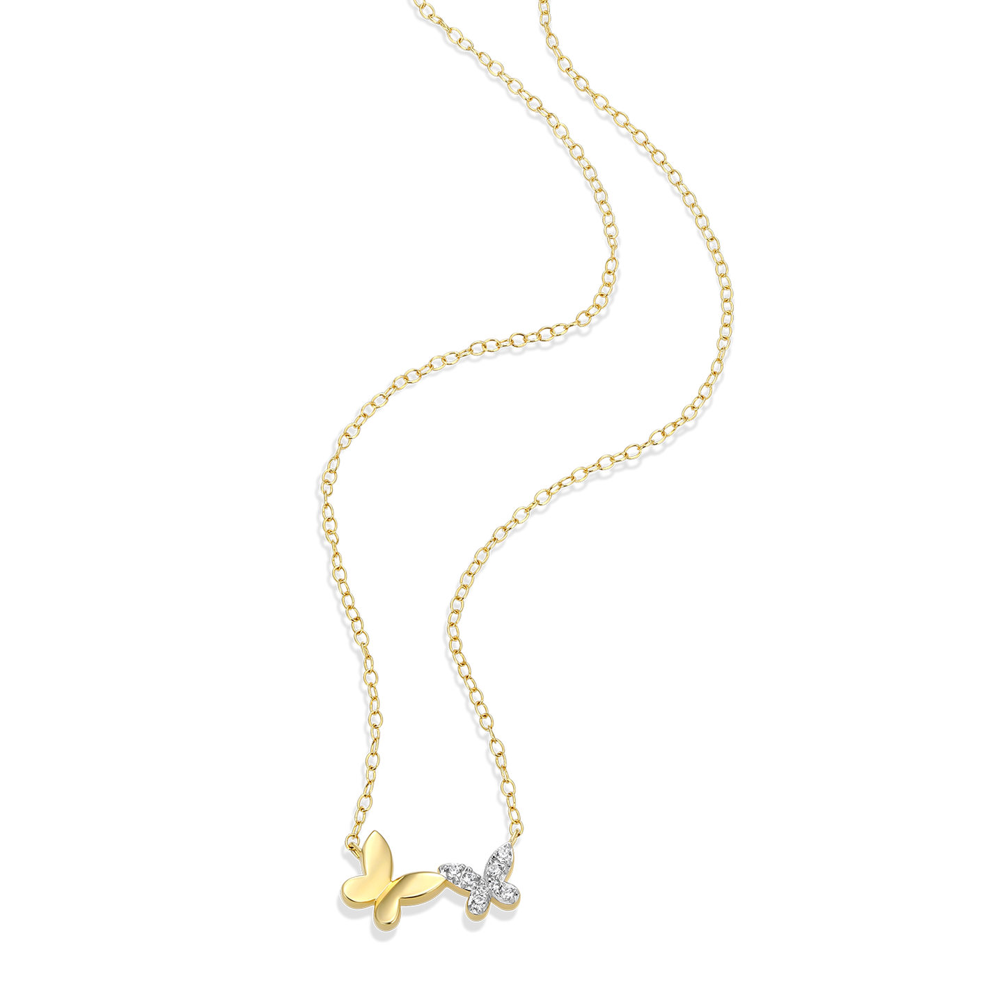Twin Butterfly Lab-Created Diamond Necklace in 14K Gold & Rhodium-Plated Sterling Silver | M by Monte Luna