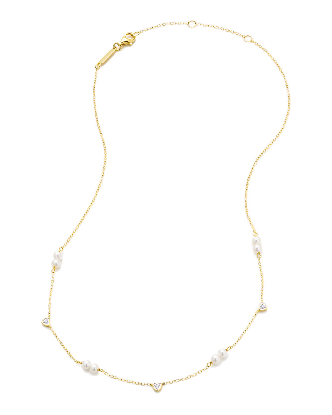 Hearts & Pearls Station Necklace in 14K Yellow Gold-Plated Sterling Silver | M by Monte Luna