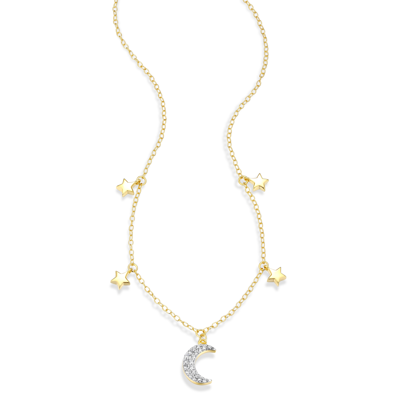 Dangling Moon & Stars Necklace in 14K Yellow Gold-Plated Sterling Silver | M by Monte Luna