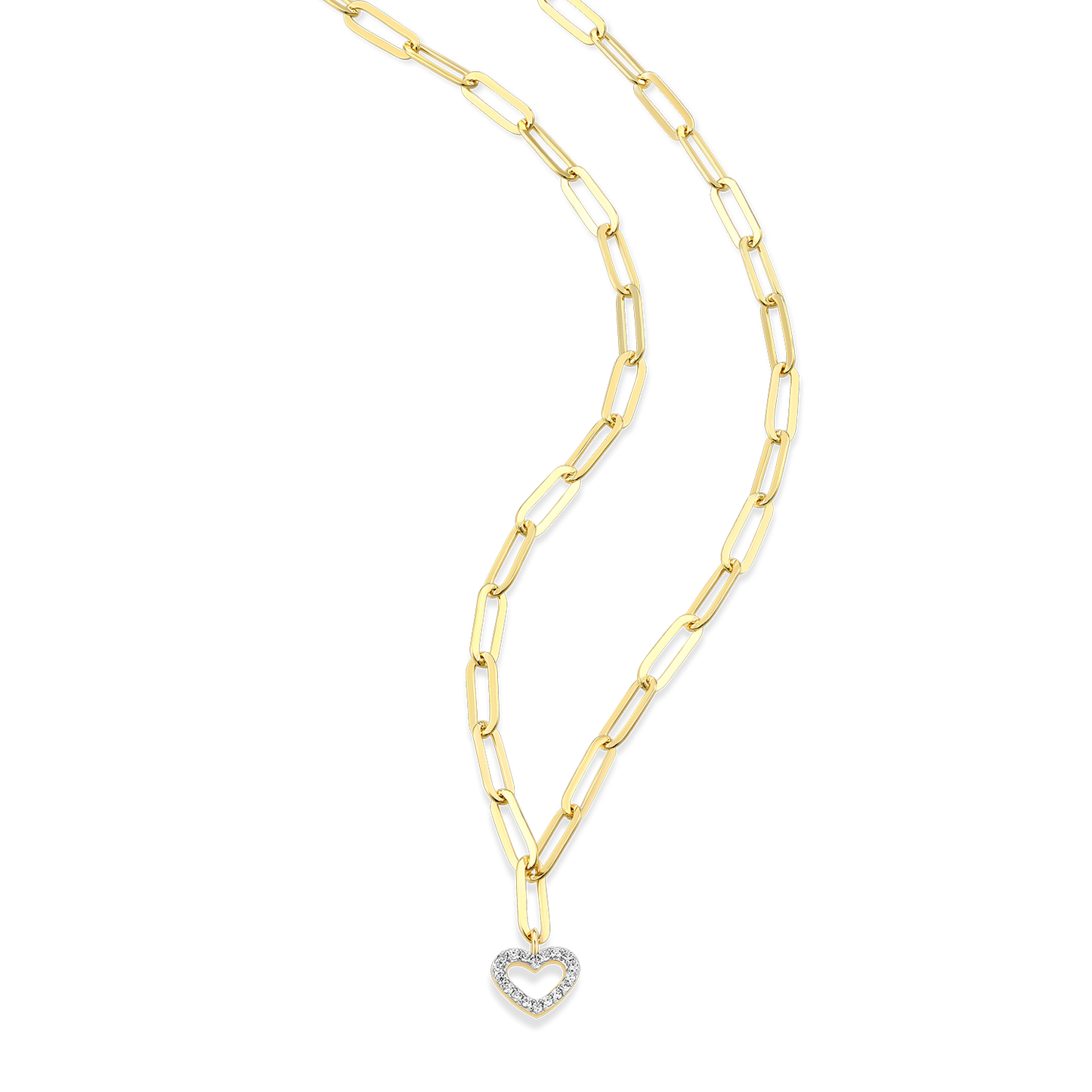 Open Heart Pendant Lab-Created Diamond Paperclip Necklace in 14K Gold & Rhodium-Plated Sterling Silver | M by Monte Luna