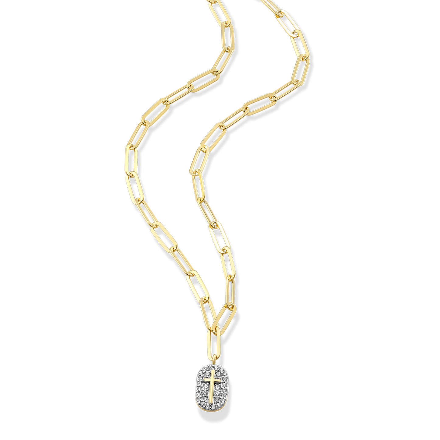 Cross Tag Pendant Lab-Created Diamond Paperclip Necklace in 14K Gold & Rhodium-Plated Sterling Silver | M by Monte Luna