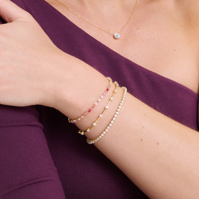 Multi-Cut Gemstone Line Tennis Bracelet in 14K Yellow Gold-Plated Sterling Silver | M by Monte Luna