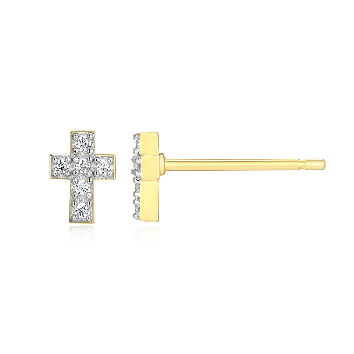 Petite Pave Cross Lab-Created Diamond Stud Earrings in 14K Gold & Rhodium-Plated Sterling Silver | M by Monte Luna