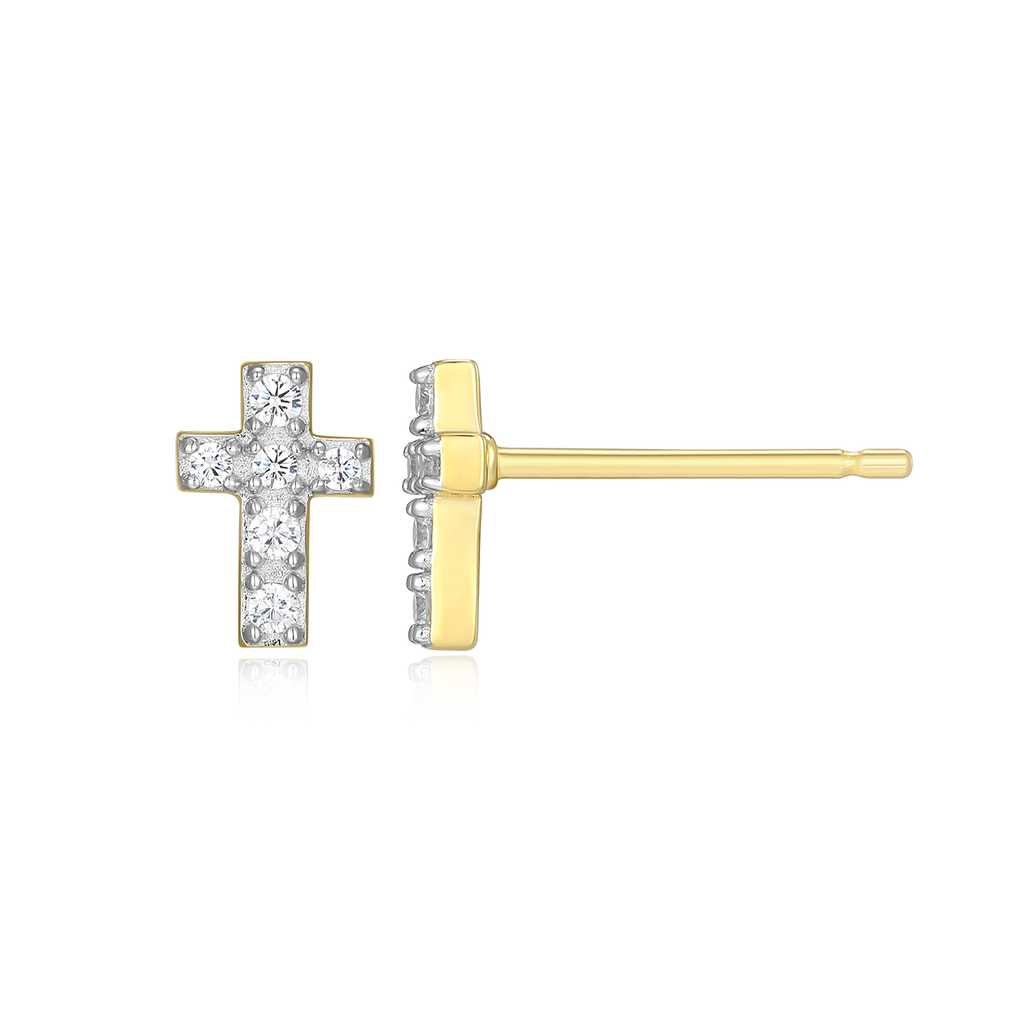 Pave Cross Lab-Created Diamond Stud Earrings in 14K Gold & Rhodium-Plated Sterling Silver | M by Monte Luna