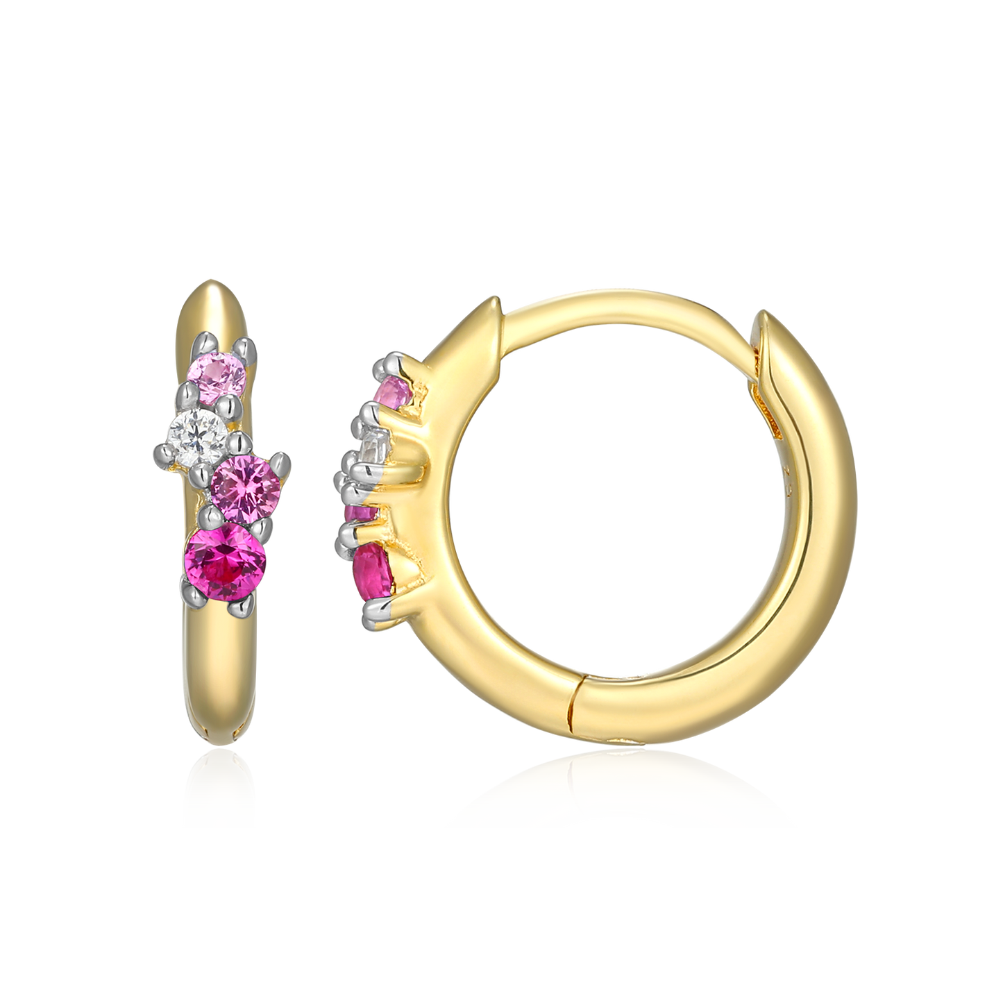 Scattered Ombre Lab-Created Ruby & Diamond Huggie Earrings in 14K Gold & Rhodium-Plated Sterling Silver | M by Monte Luna