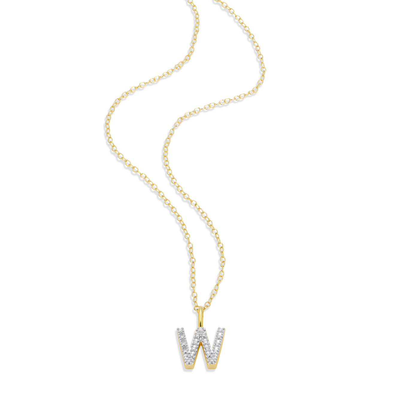 Letter "W" Initial Pendant Necklace in 14K Yellow Gold-Plated Sterling Silver | M by Monte Luna