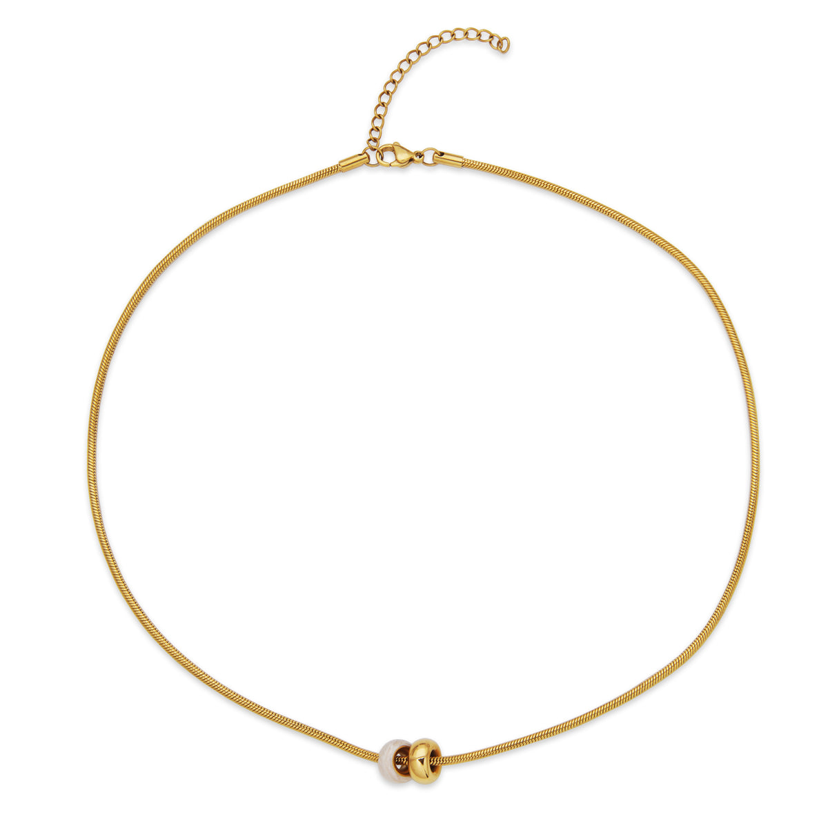 T0XJ850216 - Two-Tone White Enamel & IP Gold Rondelles Snake Chain Necklace | Steelx