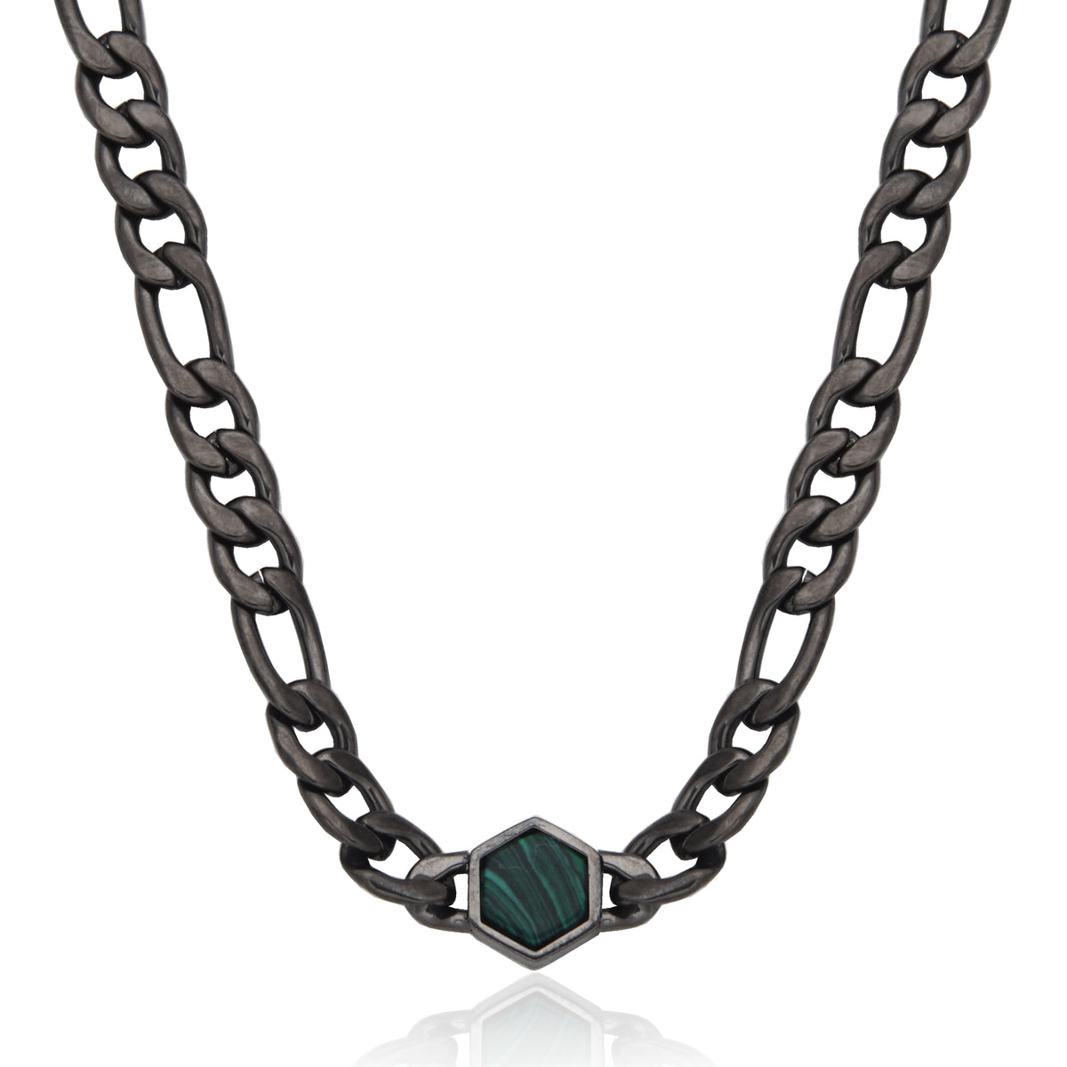 T0XK050422 - Hex Malachite Figaro Chain Necklace | steelx
