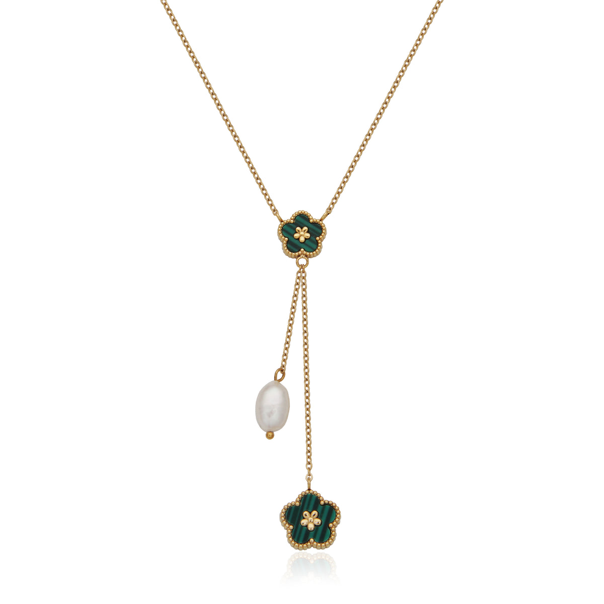 T0XK300217 - Malachite & Freshwater Pearl Lariat Necklace | steelx