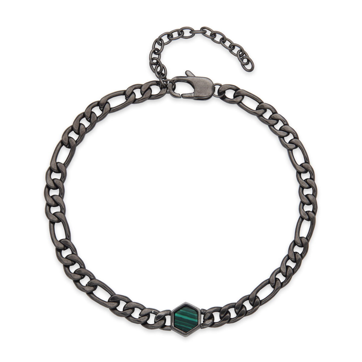 T1XK050483 - Hex Malachite Figaro Chain Bracelet | steelx