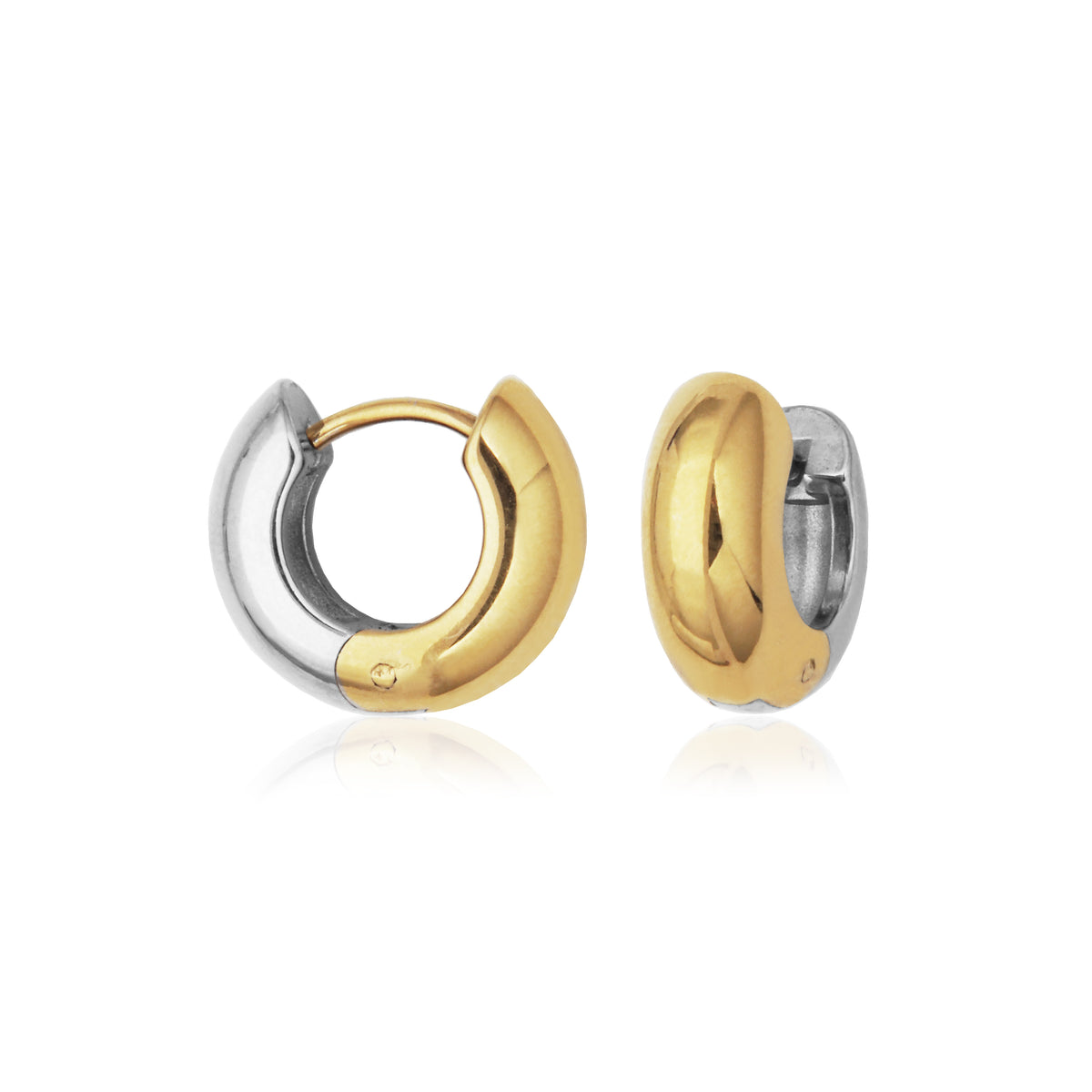 T2XJ830200 - Two-Tone Reversible Puffy Huggie Earrings | Steelx
