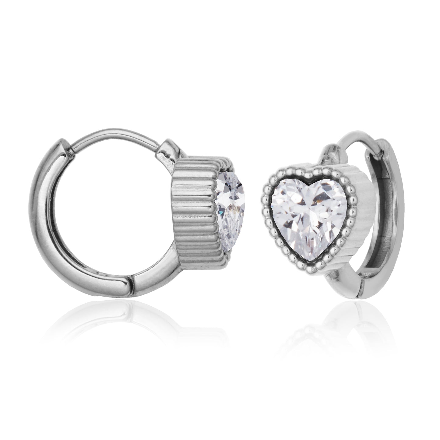 T2XK410100 - Heart Crystal Huggie Hoop Earrings | steelx