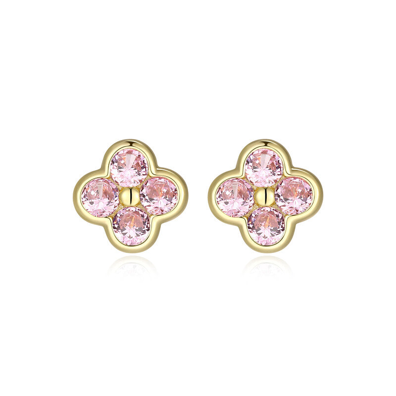 RE0293 - Pink CZ Clover Stud Earrings | reign