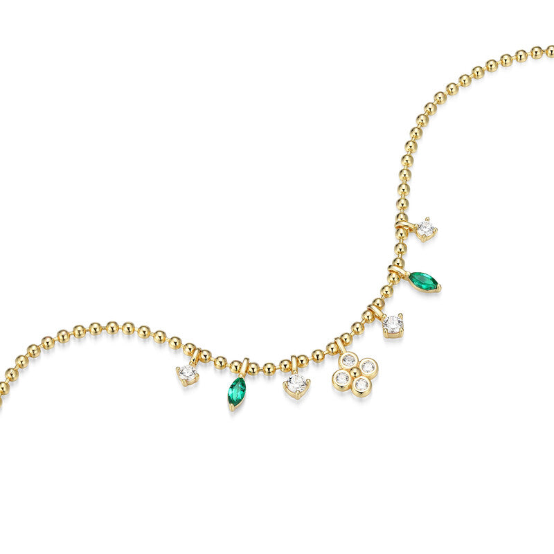 RB0289 - Lab-Created Emerald Charm Beaded Bracelet | reign