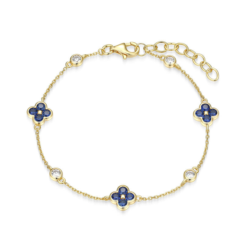 RB0290 - Lab-Created Sapphire Clover Station Bracelet | reign