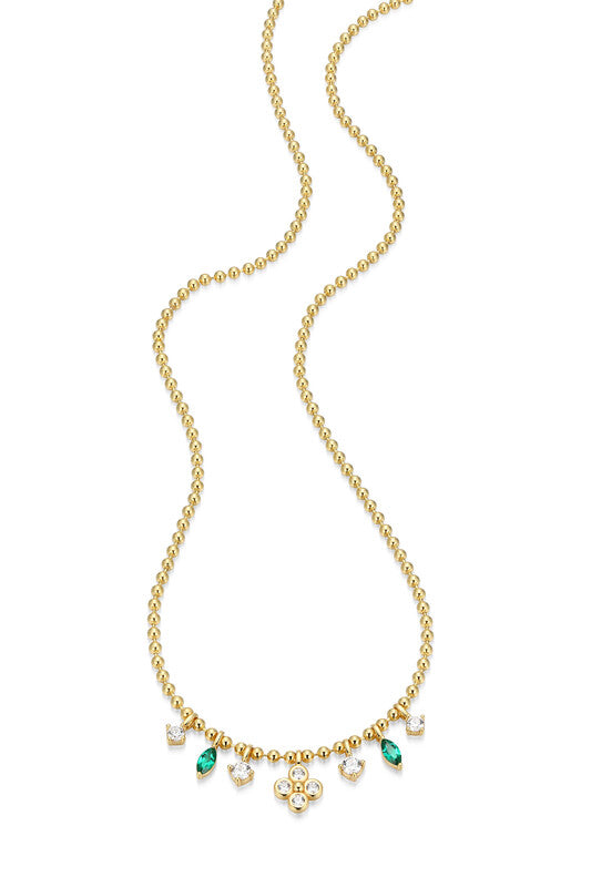 RN0289 - Lab-Created Emerald Charm Beaded Necklace | reign