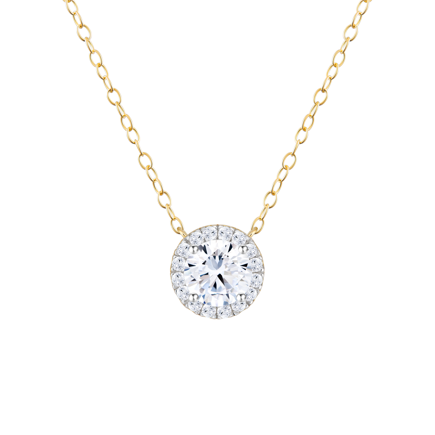 Brilliant Round Lab-Created Diamond Halo Pendant Necklace in 14K Yellow Gold | Monte Luna