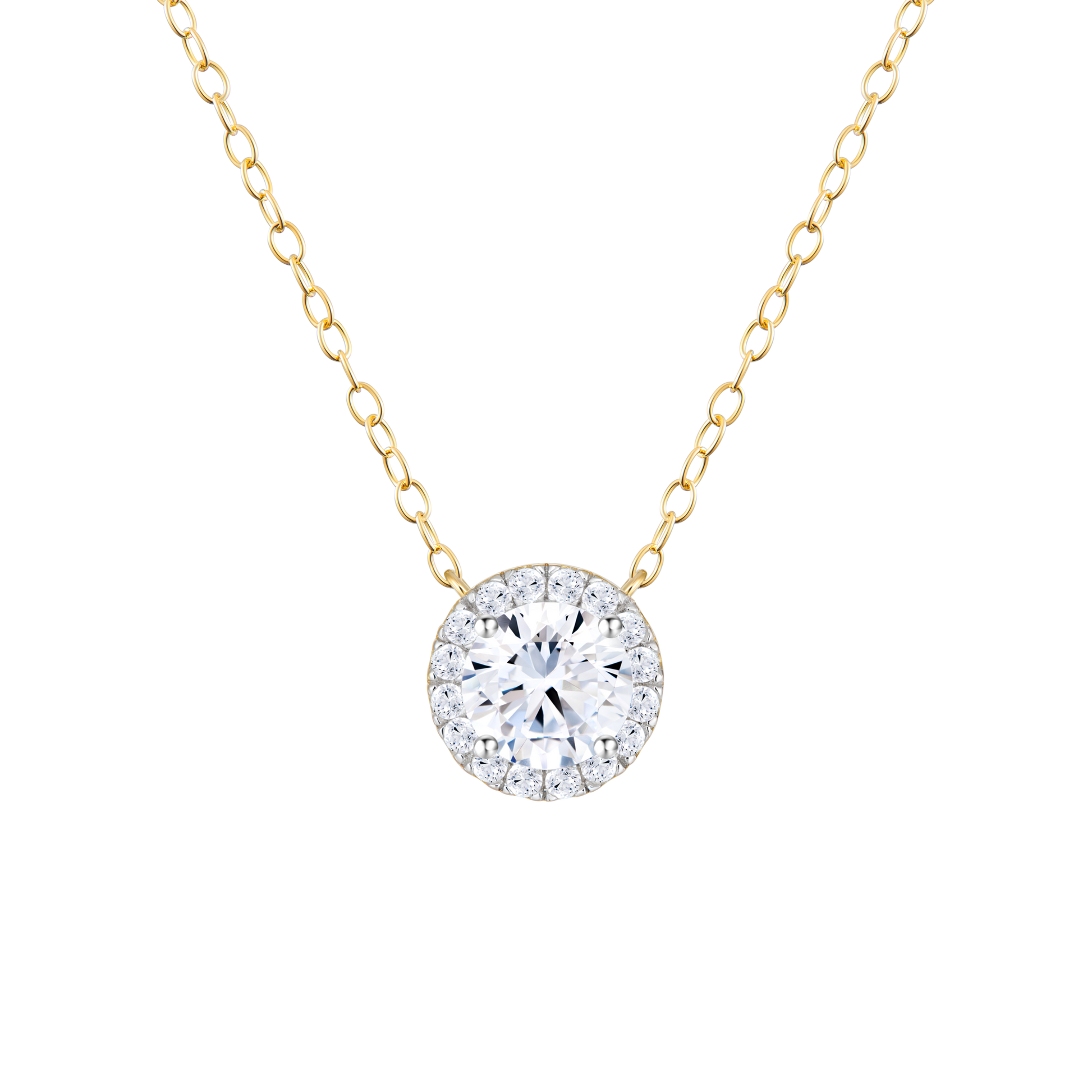 Brilliant Round Lab-Created Diamond Halo Pendant Necklace in 14K Yellow Gold | Monte Luna