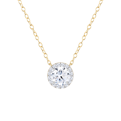 Brilliant Round Lab-Created Diamond Halo Pendant Necklace in 14K Yellow Gold | Monte Luna
