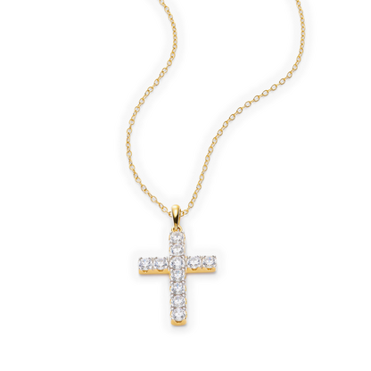 Pave Cross Lab-Created Diamond Pendant Necklace in 14K Yellow Gold | Monte Luna
