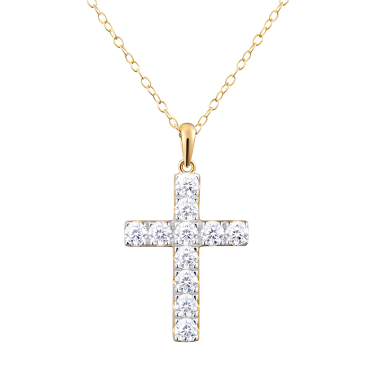 Pave Cross Lab-Created Diamond Pendant Necklace in 14K Yellow Gold | Monte Luna