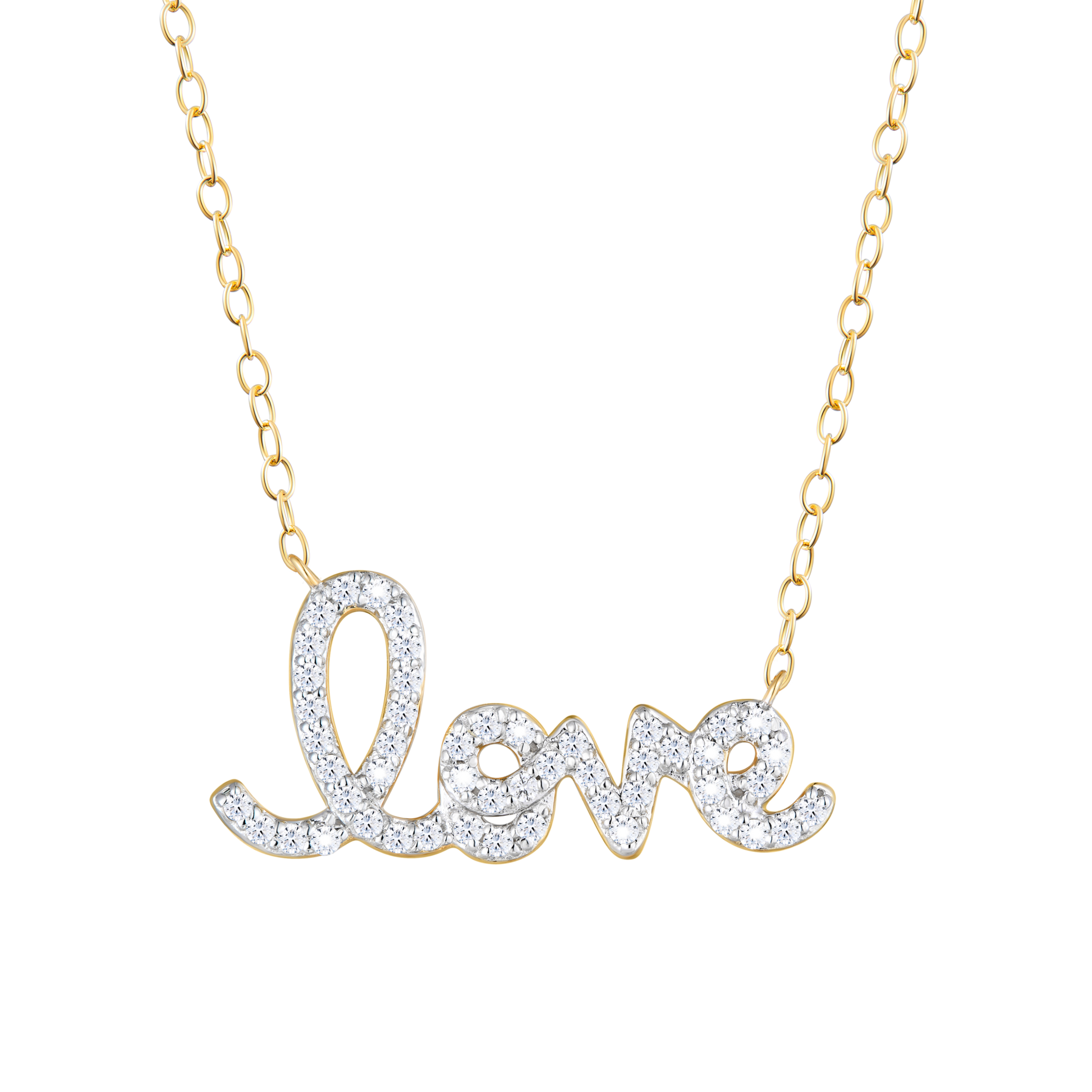 Pave Lab-Created Diamond Love Necklace in 14K Yellow Gold | Monte Luna