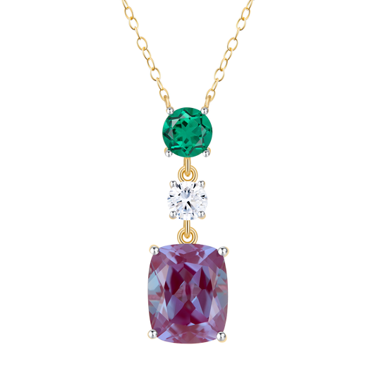 Lab-Created Alexandrite Drop Pendant Necklace in 14K Yellow Gold | Monte Luna