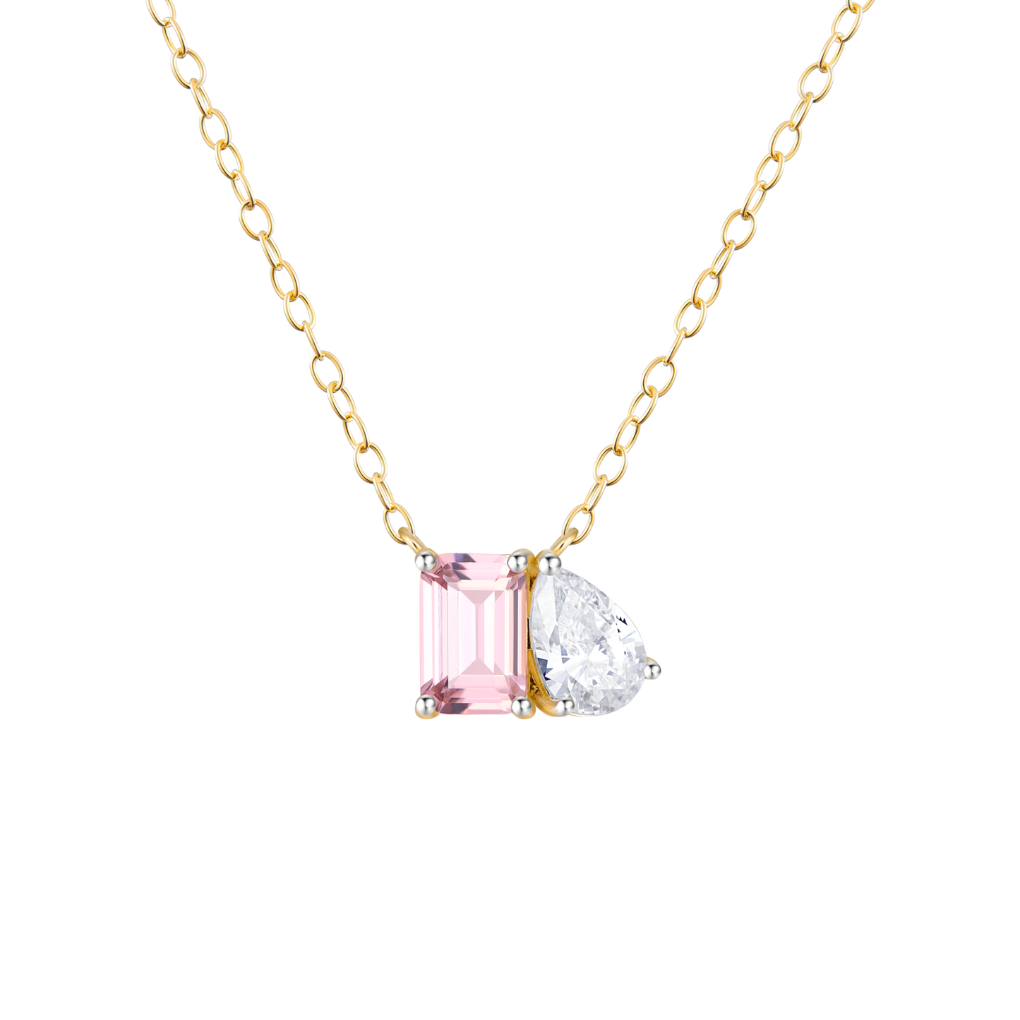 Genuine Morganite & Lab-Created Diamond Toi et Moi Necklace in 14K Yellow Gold | Monte Luna