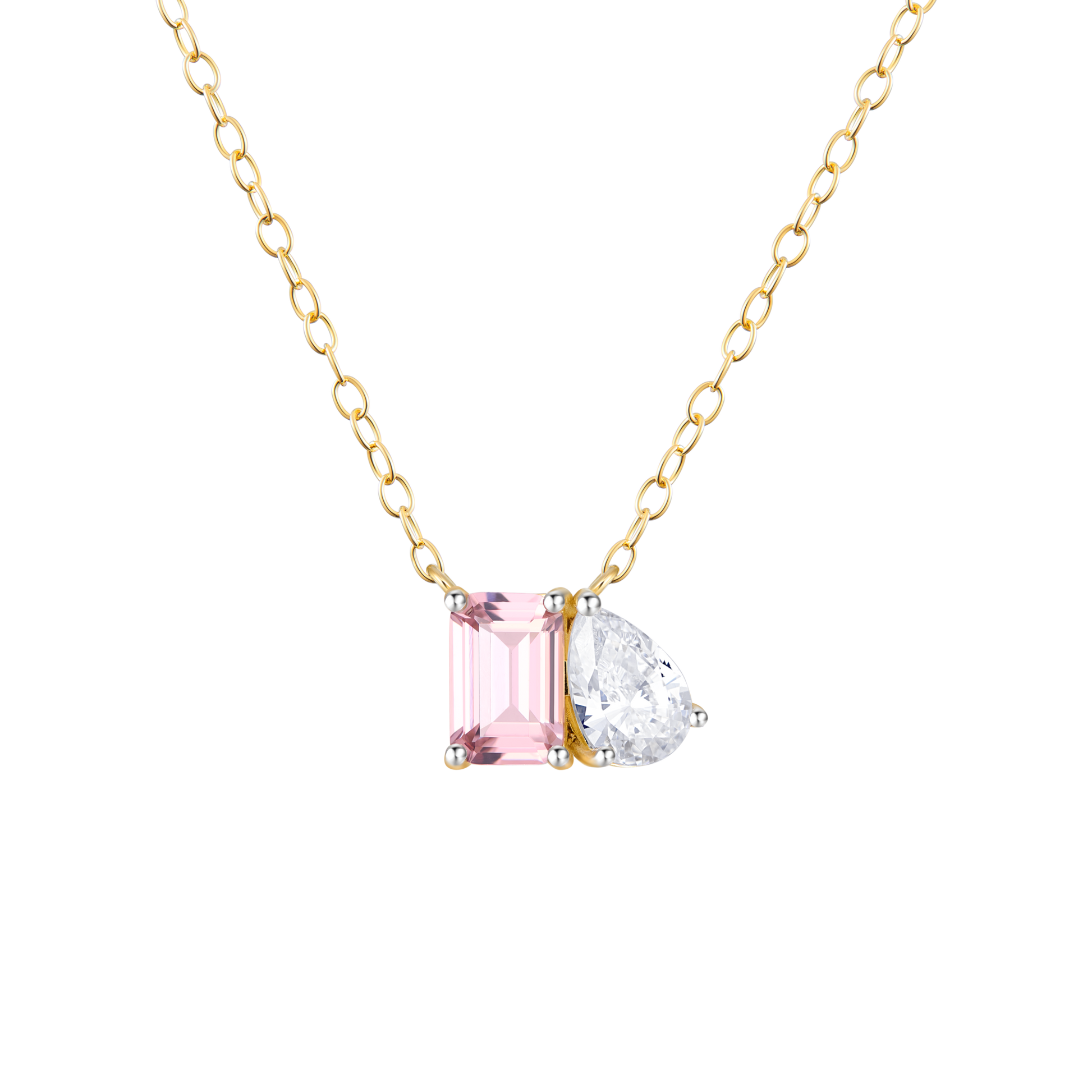 Genuine Morganite & Lab-Created Diamond Toi et Moi Necklace in 14K Yellow Gold | Monte Luna