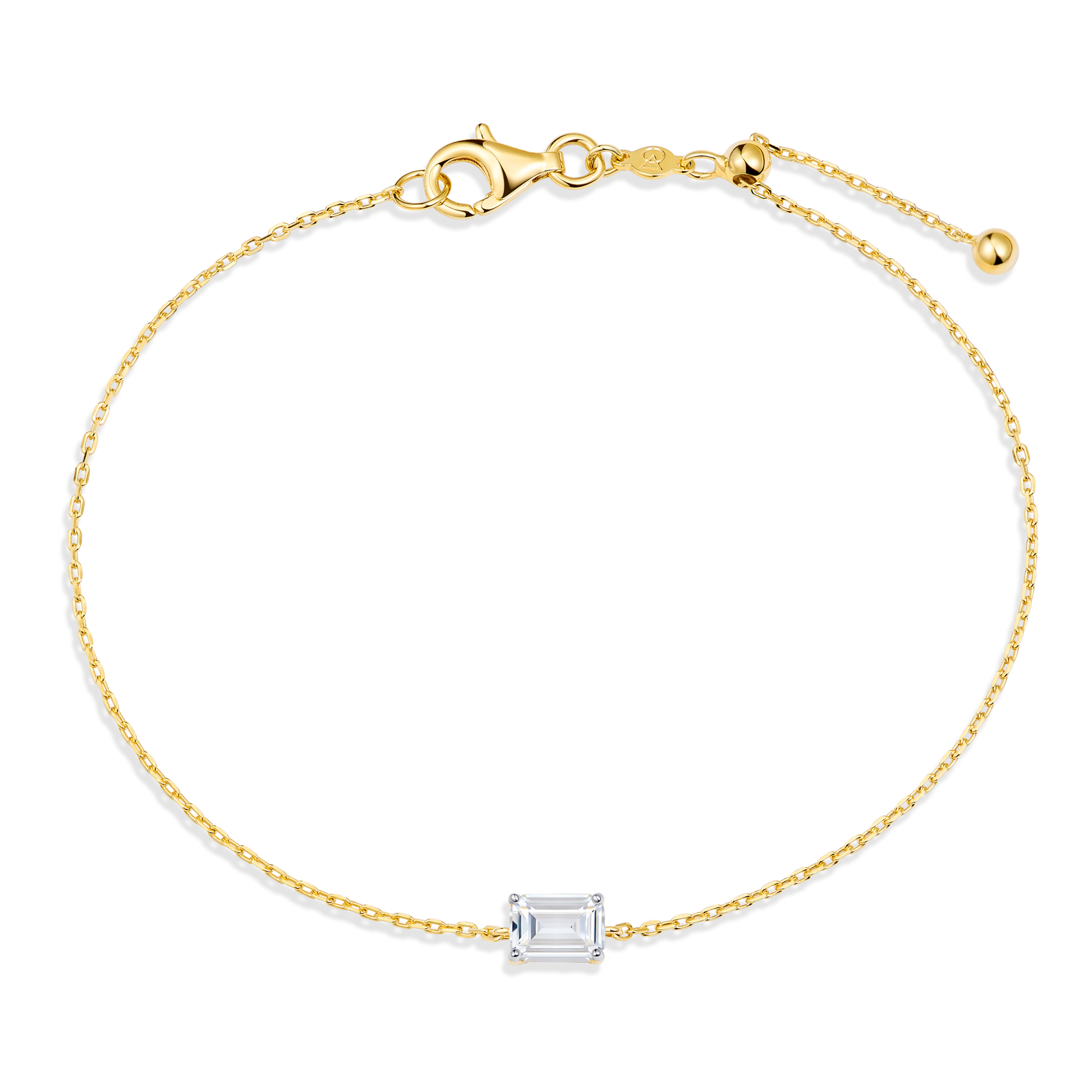 Emerald-Cut Lab-Created Diamond Solitaire Bracelet in 14K Yellow Gold | Monte Luna