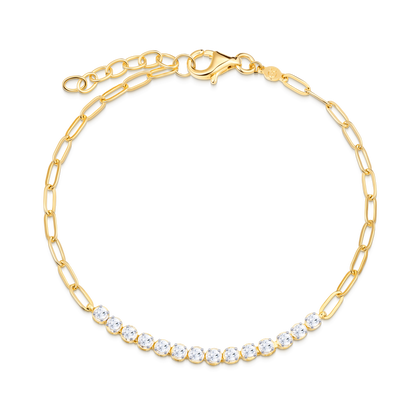 Pave Bar Lab-Created Diamond Paperclip Chain Bracelet in 14K Yellow Gold | Monte Luna