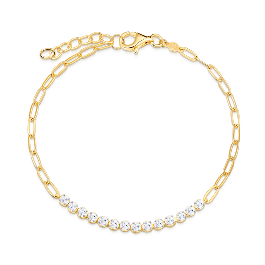 Pave Bar Lab-Created Diamond Paperclip Chain Bracelet in 14K Yellow Gold | Monte Luna