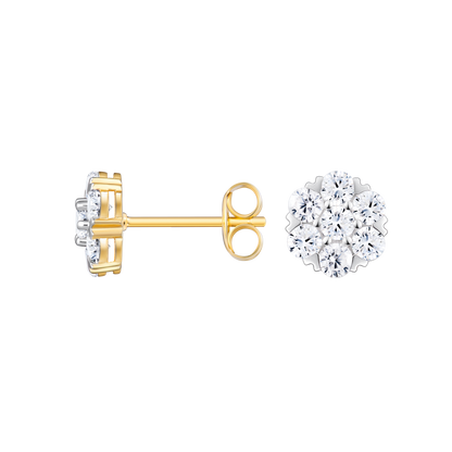 Lab-Created Diamond Cluster Stud Earrings in 14K Yellow Gold | Monte Luna