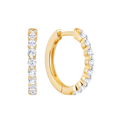 Slim Shared Prong Hoop Earrings in 14K Yellow Gold | Monte Luna