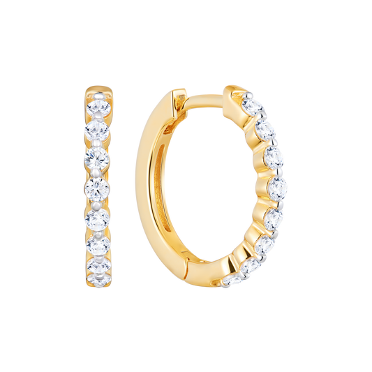 Slim Shared Prong Hoop Earrings in 14K Yellow Gold | Monte Luna