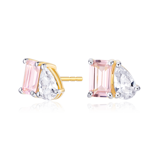Genuine Morganite & Lab-Created Diamond Toi et Moi Stud Earrings in 14K Yellow Gold | Monte Luna