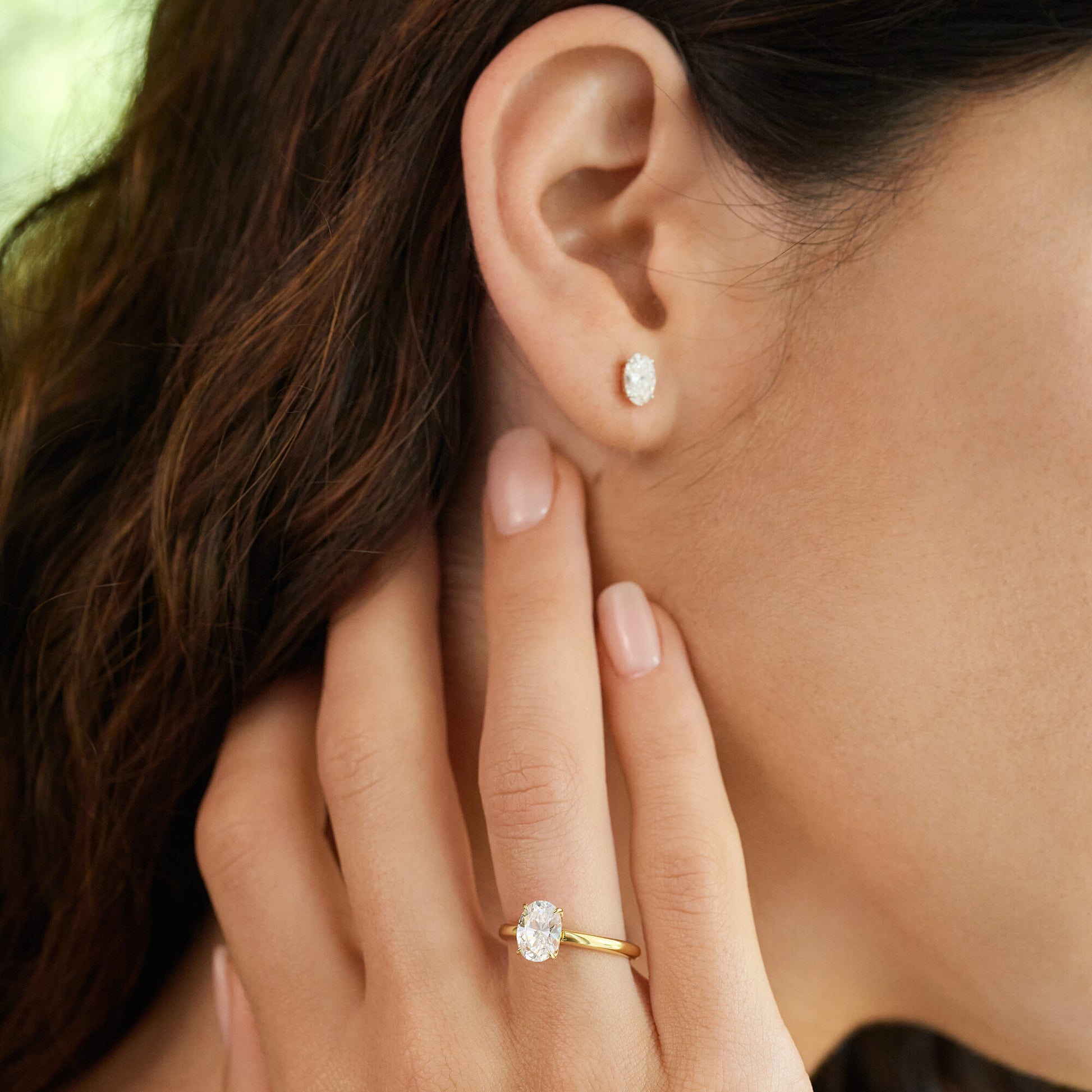 Oval-Cut Lab-Created Diamond Stud Earrings in 14K Yellow Gold | Monte Luna
