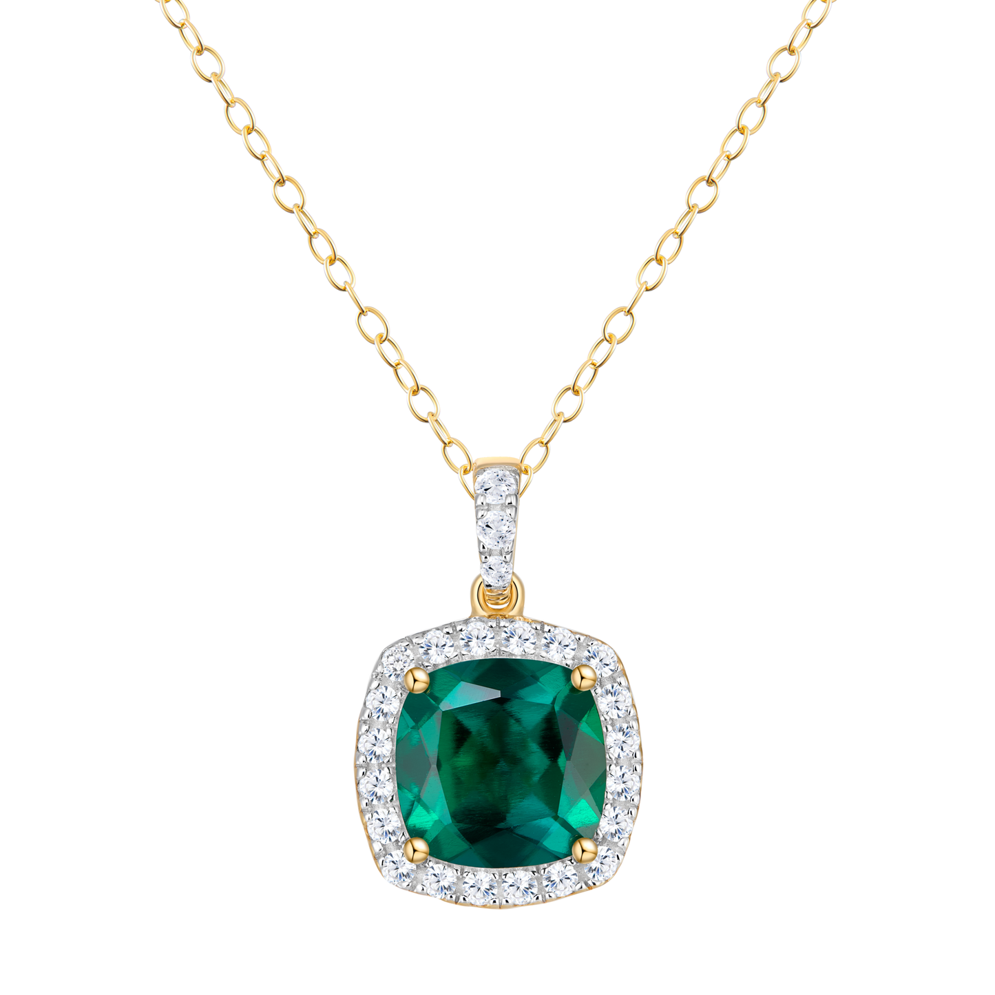 Cushion Halo Pendant Necklace in 14K Yellow Gold | Monte Luna