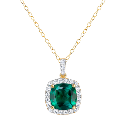 Cushion Halo Pendant Necklace in 14K Yellow Gold | Monte Luna