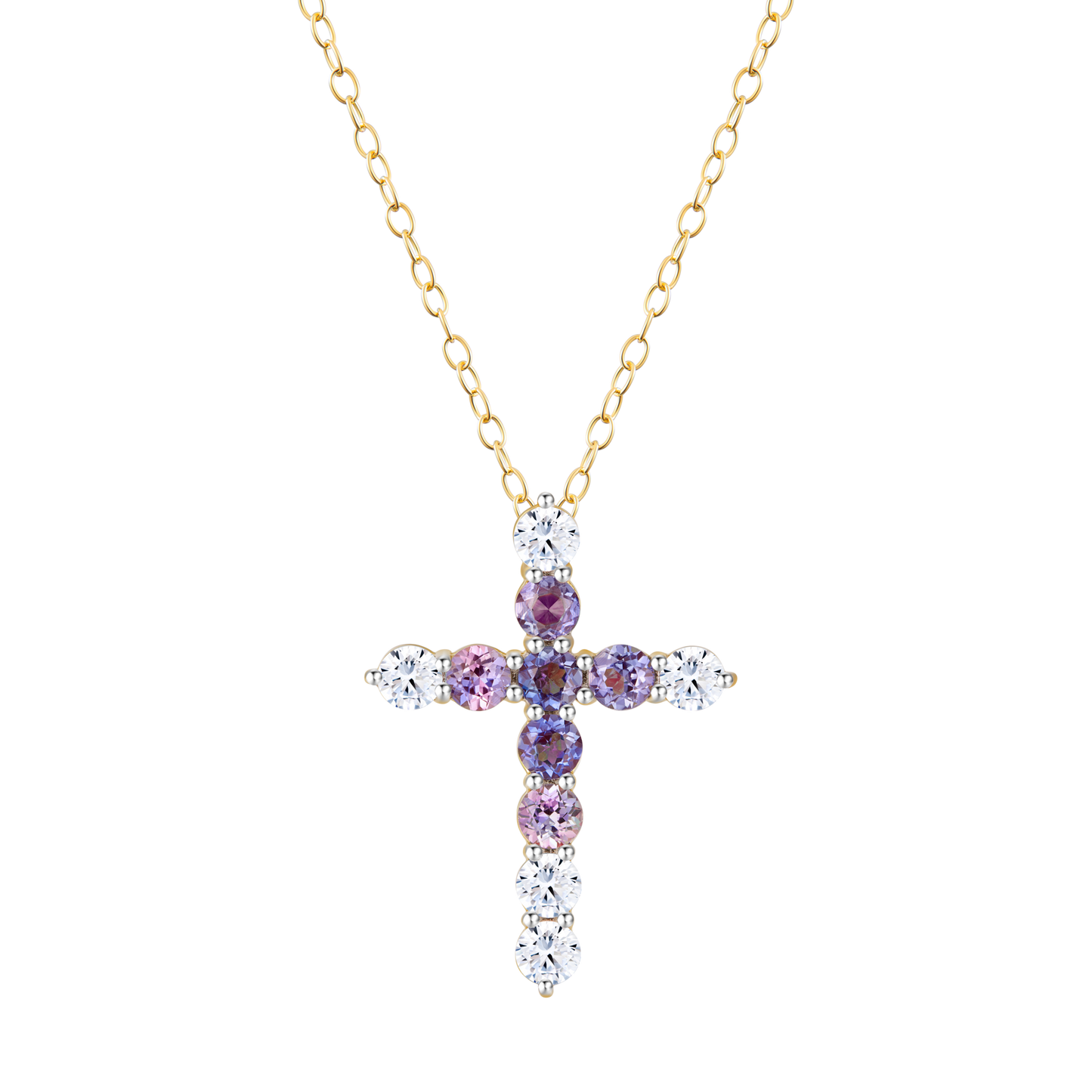 Lab-Created Gemstone & Diamond Cross Pendant Necklace in 14K Yellow Gold | Monte Luna