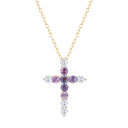 Lab-Created Gemstone & Diamond Cross Pendant Necklace in 14K Yellow Gold | Monte Luna