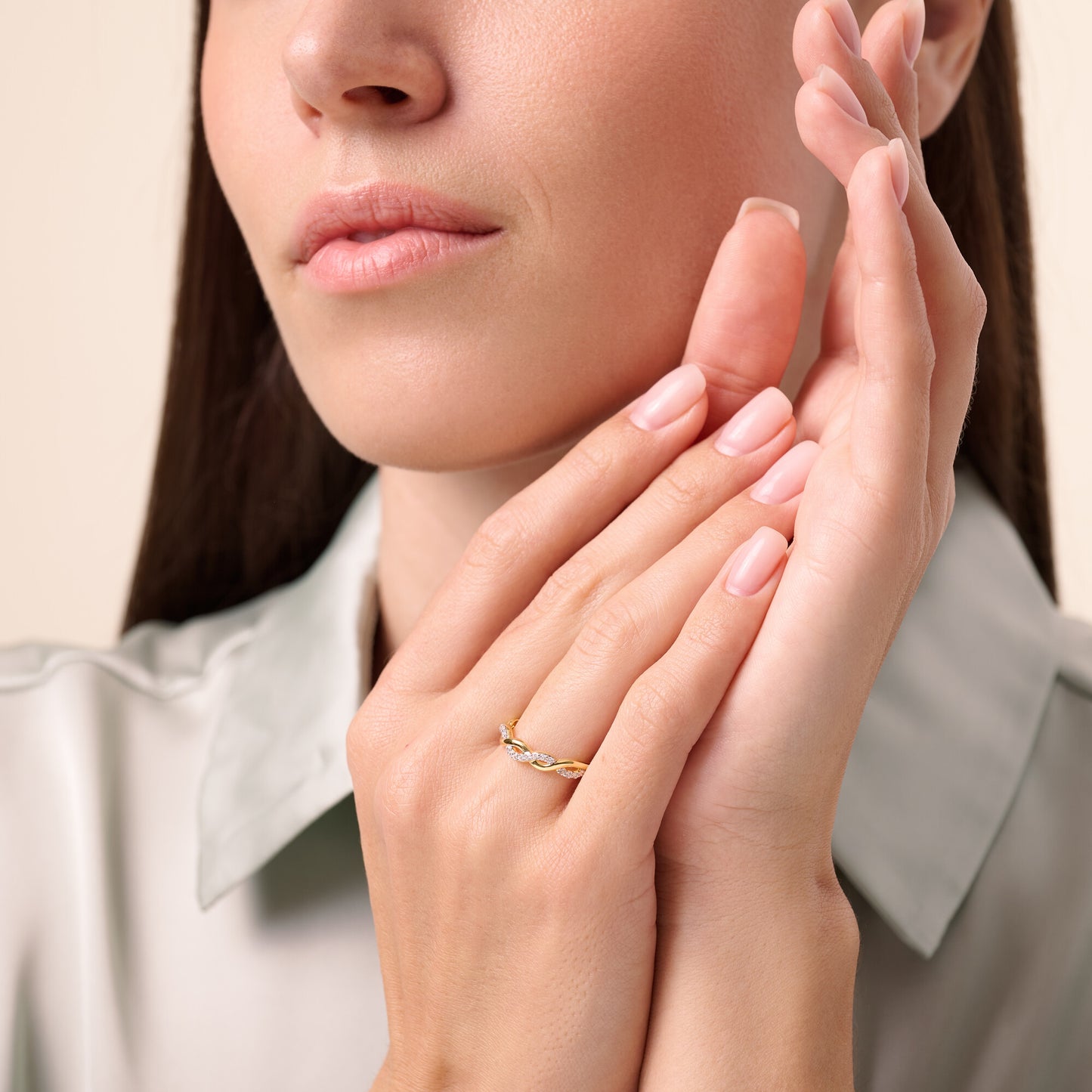 Half Pave Twist Ring in 14K Yellow Gold | Monte Luna