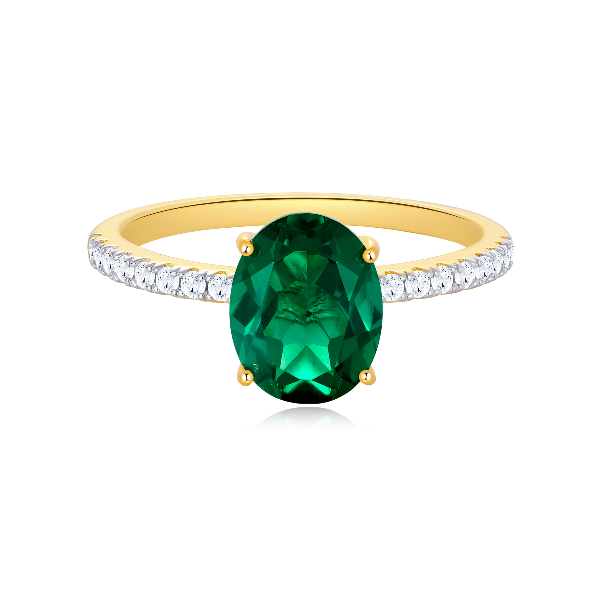 Lab-Created Emerald Oval Solitaire & Lab-Created Diamond Pave Band Ring in 14K Yellow Gold | Monte Luna
