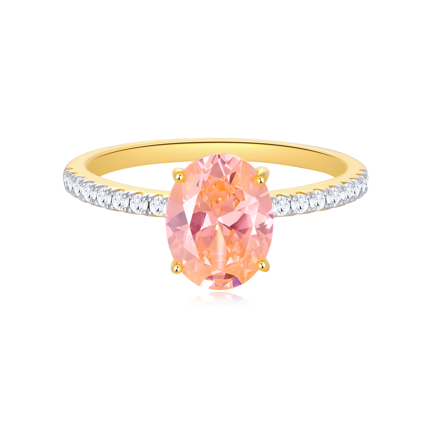 Genuine Morganite Oval Solitaire & Lab-Created Diamond Pave Band Ring in 14K Yellow Gold | Monte Luna
