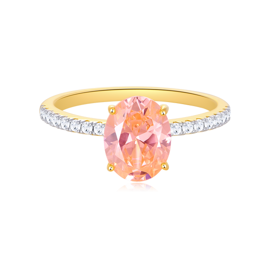 Genuine Morganite Oval Solitaire & Lab-Created Diamond Pave Band Ring in 14K Yellow Gold | Monte Luna