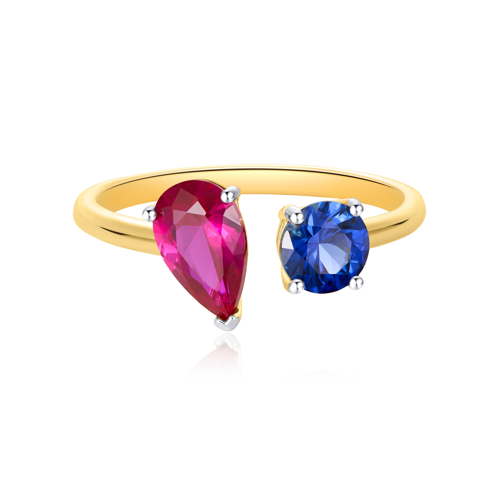 Lab-Created Ruby & Blue Sapphire Toi et Moi Ring in 14K Yellow Gold | Monte Luna