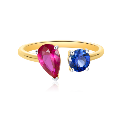 Lab-Created Ruby & Blue Sapphire Toi et Moi Ring in 14K Yellow Gold | Monte Luna